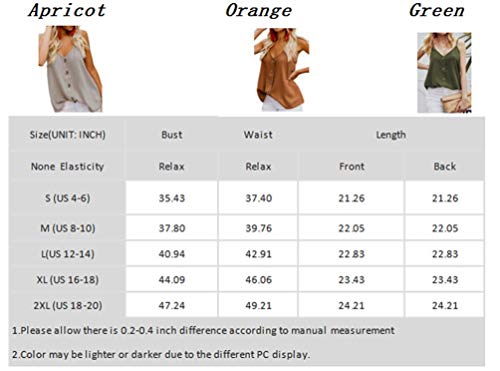 BLENCOT Button Down Tank Tops for Women Casual Summer Tops V Neck Loose Fit Flowy Sleeveless Shirts and Blouses Apricot 2XL - Thumbnail 7
