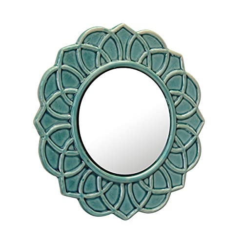 Stonebriar-Decorative-9-Turquoise-Round-Floral-Ceramic-Accent-Wall-Mirror-with-Attached-Hanging-Loop-Decorative-Decor-for-the-Living-Room-Bedroom-Bathroom-Hallway-and-Entryway
