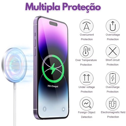 Carregador Magnético Por Indução Sem Fio Para Iphone 12 13 14 15 20w Compatível com Magsafe