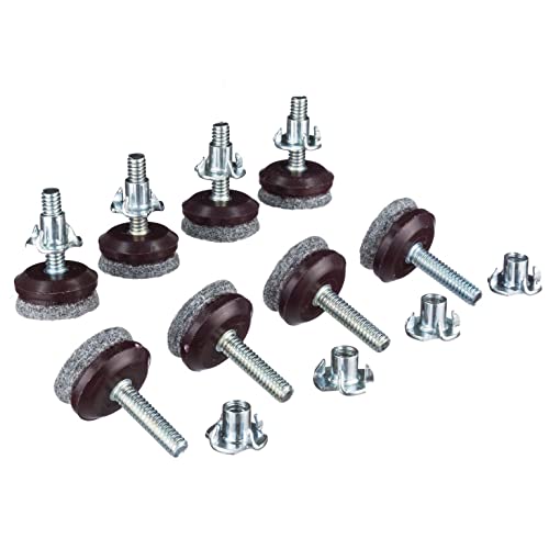 Furniture Levelers- Adjustable Felt-Bottomed Pads For Table, Chair, And Furniture Legs-Pack Of 8 With Durable Metal T-Nut-Heavy Duty Threaded Furniture Glides- Hardwood Floor Protectors- Leveling Feet #TOP6