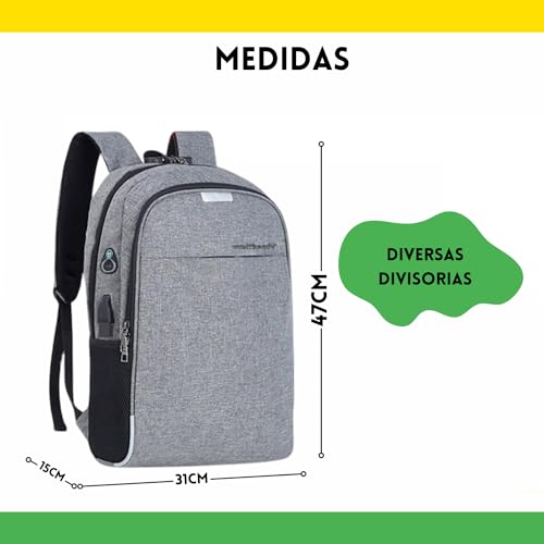 Mochila Notebook Unissex Grande Executiva Reforçada Cabo USB Anti Furto Resistente A Água (Preto)