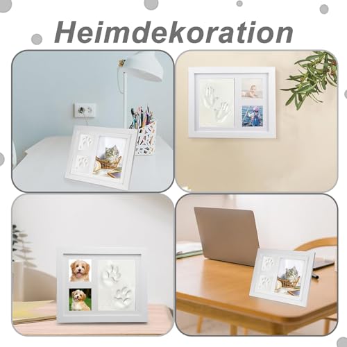 Fotenabdruck Set Hund, Bilderrahmen und Pfotenabdruck Set Weiß, 3D Gipsabdruck Andenkenbox, Pfotenabdruck Set Hund Geschenke für Katzen oder Hundebesitzer, Geschenke für Heimdekoration Unvergesslich