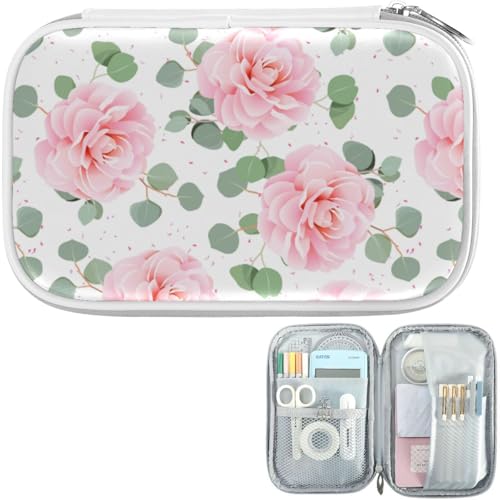 Image of Pink Camellia Marble Pencil Bag Case Zipper Pencil Holder Organizer Stationary Pen Bag Cosmetic Makeup Bag Pouch Purse for School Office Supplies