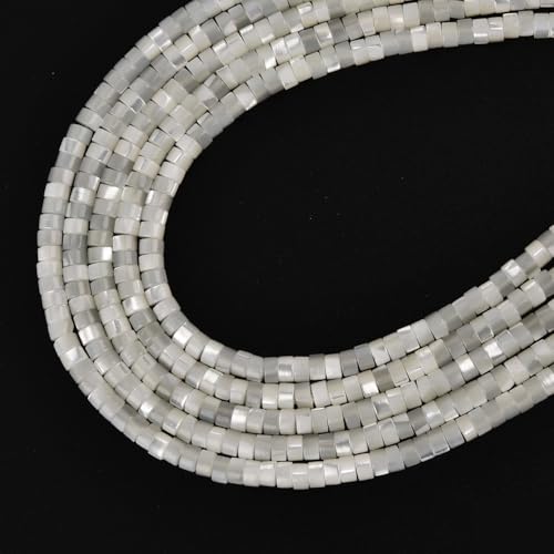 Image of HAAMIIQII Natural White Mother of Pearl Shell Beads 2x4mm Heishi Disc Shape Semi Precious Stone Loose Gemstone Beads for Jewelry Making Strand 15 Inch (160-165pcs)