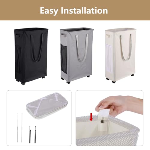 75L large Laundry Basket with Wheels, Slim Foldable Laundry Hamper for Clothes, Portable Basket for Bedroom, Dorm and Laundry Room, Grey by GuildreyTex - Image 7