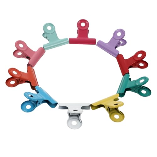 BCOATH Lot de 10 Pinces Métalliques Colorées pour Fermeture Alimentaire Clips de Sachets de Goûter Trous Clips Bureau Multifonction Cuisine et Rangement