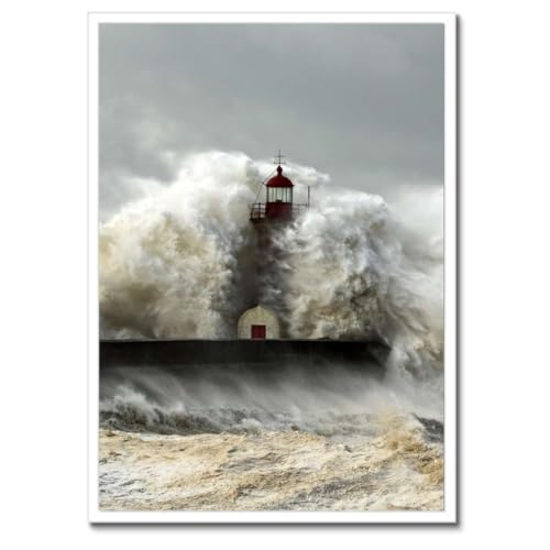 Poster de phare tempête cadre noir 50x70cm tableau décoration murale mer