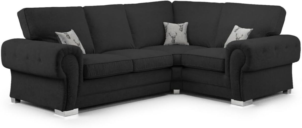 Sofa Selection's Verona High Back Grey & Black Fabric 4-Seater 2C1 Corner Sofa with Left and Right Configuration - Customize Your Comfort (Black, 2C1 Right Hand Corner)