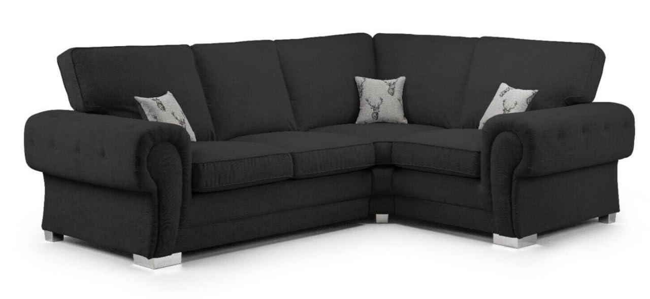 Sofa Selection's Verona High Back Grey & Black Fabric 4-Seater 2C1 Corner Sofa with Left and Right Configuration - Customize Your Comfort (Black, 2C1 Right Hand Corner)
