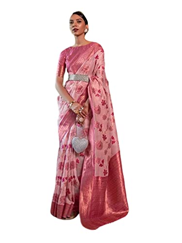 Sari traditionnel de fête en organza rose pour femme de haute qualité