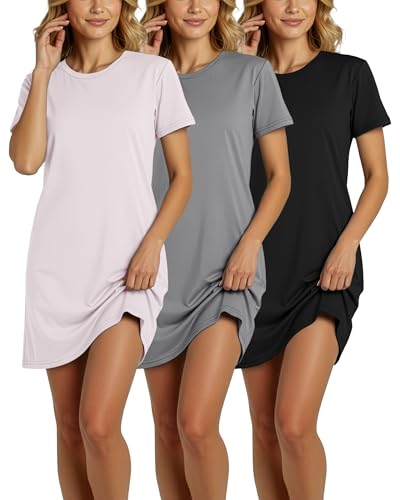Image of Real Essentials 3 Pack: Women's Cotton Short Sleeve Nightgown Nightshirt Sleepshirt Ladies Sleepwear (Available in Plus Size)