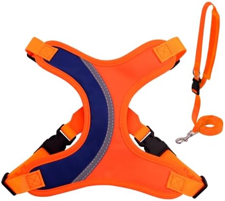 BEYFIRG_ Dog Harness and Leash Set for Small and Medium Sized Dogs, Lightweight & Soft Puppy Harness, Adjustable and Reflective Harness Set for Training, Walking (L, Orange)