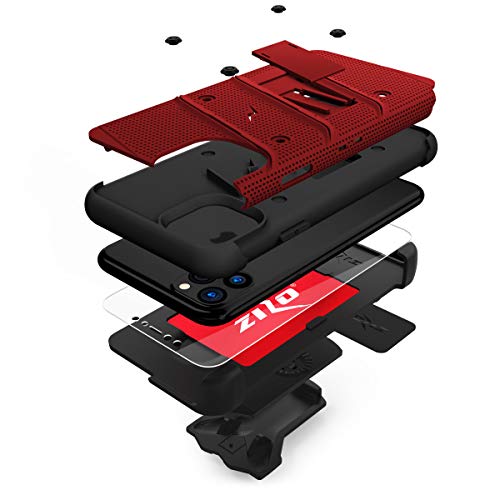 Zizo Bolt Series Iphone 11 Pro Max Case - Heavy-Duty Military-Grade Drop Protection W/ Kickstand Included Belt Clip Holster Tempered Glass Lanyard - Red #TOP3