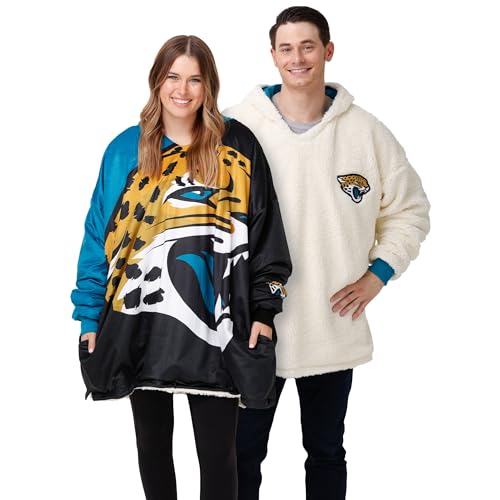 FOCO NFL Jacksonville Jaguars Unisex Reversible Oversized Sherpa Hoodie Sweatshirt Colorblock HoodeezReversible Oversized Sherpa Hoodie Sweatshirt Colorblock Hoodeez, Colorblock, One Size