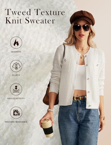Image of GRACE KARIN Womens Open Front Button Down Long Sleeve Texture Knit Cardigan Sweaters with Pockets