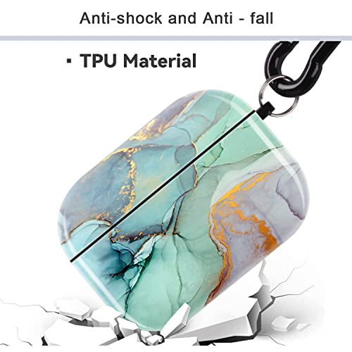 Airpods Pro Case Cover Green Marble Hard Protective Case Shockproof Cover With Keychain Compatible With Apple Airpods Charging Case Pro Tpu Case For Airpods #TOP2