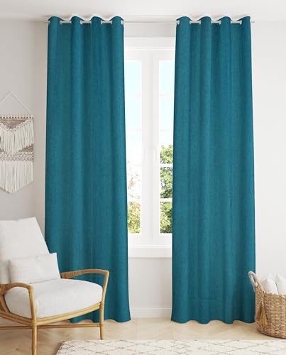 FRESH FROM LOOM Jute Curtains For Door 7 Feet Long|Medium Window Curtain|Yarn Weaved Parda|Modern Parde For Living Room Bedroom|Screens With Eyelet Ring (Blue, 2Pc)(Eyelet;Blackout;Cordless;Lined)