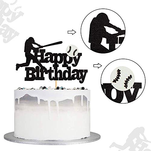 Ercadio 1 Pack Happy Birthday Baseball Cake Topper Glitter Sport Baseball Player Cake Pick For Baseball Theme Baby Shower Boys Birthday Party Cake Decorations Supplies #TOP2