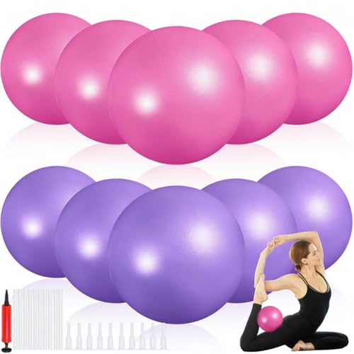 Image of Aoriher 10 Pack 9 Inch Small Pilates Ball Bulk Mini Exercise Ball Portable Non-Slip Workout Yoga Balls with Air Pump for Stability, Barre, Fitness, Balance, Physical &Core, Gym Home Office Use