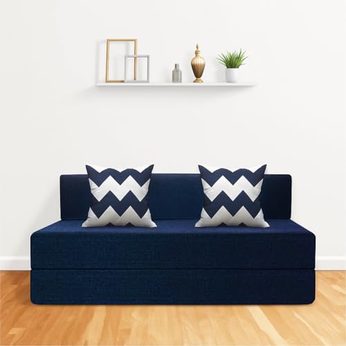 Image of CELLBELL Comfy Sofa Cum Bed 5x6.25 Feet | Foldable Dual Use Couch Bed with Soft Cushions, Washable Fabric Cover & Sturdy Frame | Space Saving Modern Design for Living Room, Bedroom Use (Navy Blue)