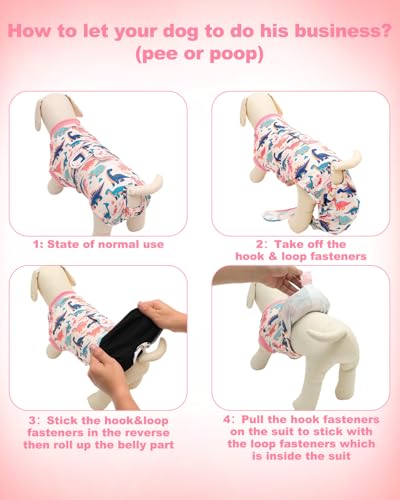 Image of CuteBone Dinosaur Pet Surgery Recovery Suit for Medium Dogs Cats, Surgical Onesie for Female Pets, Anti-Licking Wound Suit E-Collar Alternative Post Operative Wear SSF14L