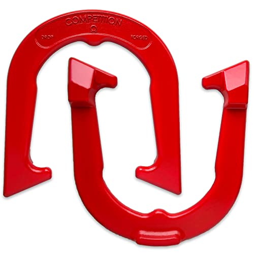 Competition Tournament Pitching Horseshoes - Red Finish - NHPA Sanctioned for Tournament & League Play - Drop Forged Construction - One Pair (2 Shoes)