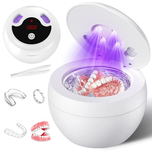 Upgraded Ultrasonic Retainer Cleaner Machine, 48kHz Ultrasonic Dentures Cleaner for Mouth Guards, Braces, Aligner, Toothbrush & Jewelry, 200ML Capacity, White