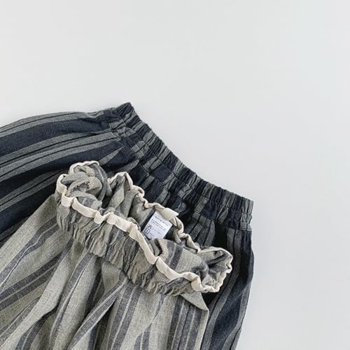 Baby Cotton Linen Long Bloomers Soft Cotton Striped Harem Pants for Boys Girls Elastic Waist Long Pants Bloomers 5-6 Years 08 Light Gray3