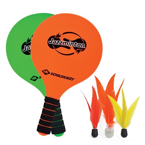 Schildkröt Jazzminton Set, 2 Schläger, 3 Birdies, LED Ball für das Spiel bei Nacht, Beachball Set, großer Spaß für Jedermann und überall