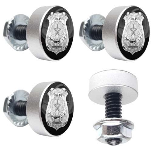 4 Silver Motorcycle Badge License Plate Frame Fasteners Tag Bolt Screws Style-9856-5338