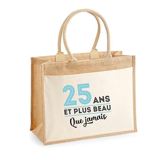 Sac cabas jute 25 ans avec poche pour la plage ou le marché