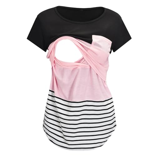 Generisch Camiseta de lactancia para mujer, camiseta de maternidad con mangas cortas, para lactancia, maternidad, maternidad, camiseta de maternidad, camiseta de maternidad, camiseta de lactancia de