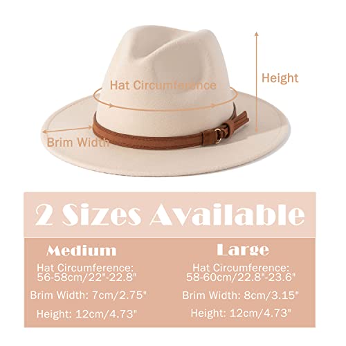 Lisianthus Men & Women Vintage Wide Brim Fedora Hat With Belt Buckle (A Buckle-Creamy, Medium) #TOP3