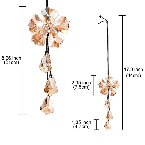 Image of Crystal Flower Car Rear View Mirror Pendant Suncatcher Ornament for Automotive Decoration Accessories Interior Rearview Mirror Hanging Charm, Champagne