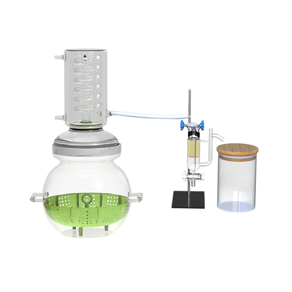 Aparato de destilación de extracción de aceite esencial de 4000 ML, purificador de destilador de agua, kit de destilación de cristalería de laboratorio con separador de aceite esencial (con separador)