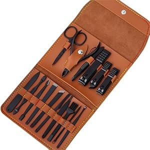 Nail Clippers Set Leather Bag Nail Clipper Manicure Pedicure Men Travel Home Nail Care Tools Stainless Steel,16pcs Blue (16pcs Coffee)