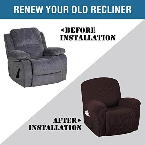 H.versailtex Super Stretch Recliner Cover Recliner Couch Covers Recliner Chair Cover Form Fitted Non Slip Reclining Slipcovers For Standard Large Recliner, Soft Thick (Chocolate - 1 Pack) #TOP2