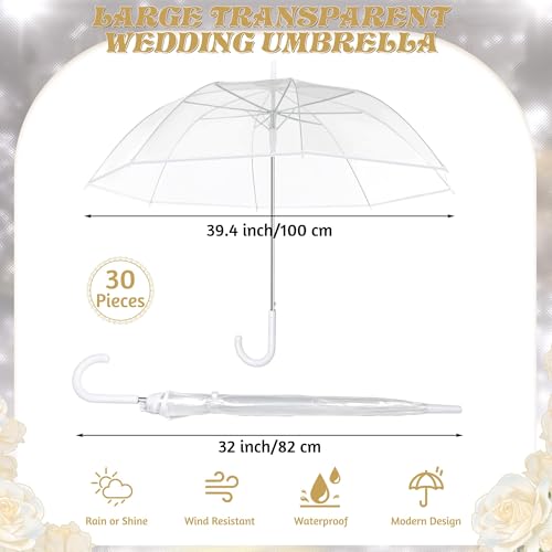 Aodaer 30 Pieces Clear Wedding Umbrellas with Foldable Storage Box Transparent Auto Open Stick Umbrellas Windproof Large Canopy Umbrella with J Hook Handle for Outdoor Activities, Wedding Photography by Aodaer - Image 2