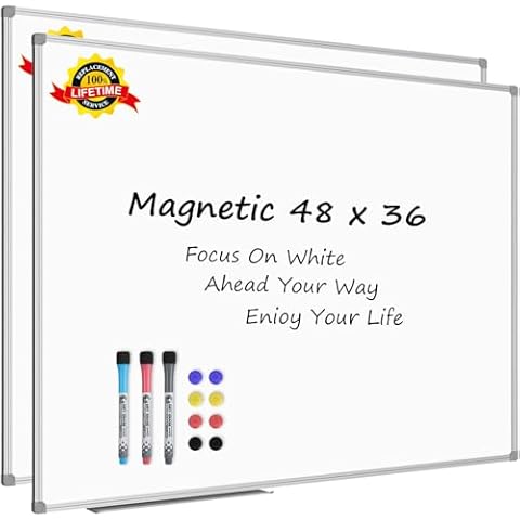 Lockways 48 x 36 Inch White Board 2 Pack | Dry Erase Board Magnetic Whiteboard for Office School and Home Cover