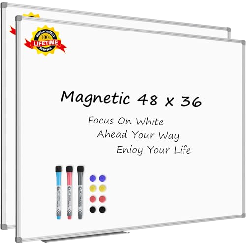 Lockways 48 x 36 Inch White Board 2 Pack | 4 x 3 Dry Erase Boards Magnetic Whiteboard for Office School and Home