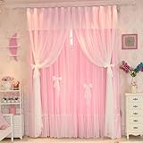 姫系 カーテン おしゃれ レースカーテン フリル リボン付き 可愛い 1枚組 2枚組 二重カーテン 姫 優雅 上品 エレガント アジャスターフック付き 五色 インテリア オーダー可能 小窓 腰窓 掃き出し窓 リビング 子供部屋 女子 洗える ピンク[幅60CM*丈180CM 1枚] YKFN