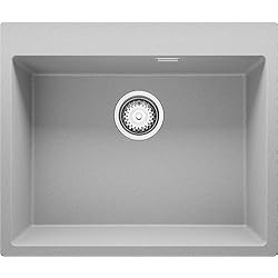 Fregadero Resina Gris Fregadero Cocina 59 x 50 cm, Fregadero Granito Un Seno + Sifón Clásico, Fregadero Empotrado Oslo 60 XL de Primagran, Gris