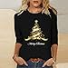 3/4 Sleeve Christmas Shirts for Women Cute Xmas Graphic Tees Funny Christmas Crewneck Sweatshirt Fashion Holiday Tops