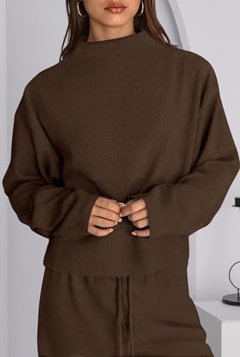 PRETTYGARDEN Two Piece Sets for Women Fall Sweatsuit Long Sleeve Knit Mock Neck Tops Wide Leg Pants Lounge Set Travel Outfits4