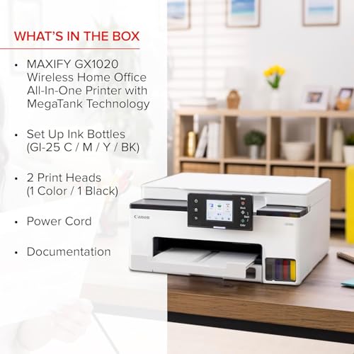 Image of Canon MAXIFY GX1020 MegaTank All-in-One Color Printer for Home Office, Small Business, Reports, Labels and Efficient Wireless Printing (6169C002) + Printer Cable + Cleaning Kit + More (9pc Bundle)