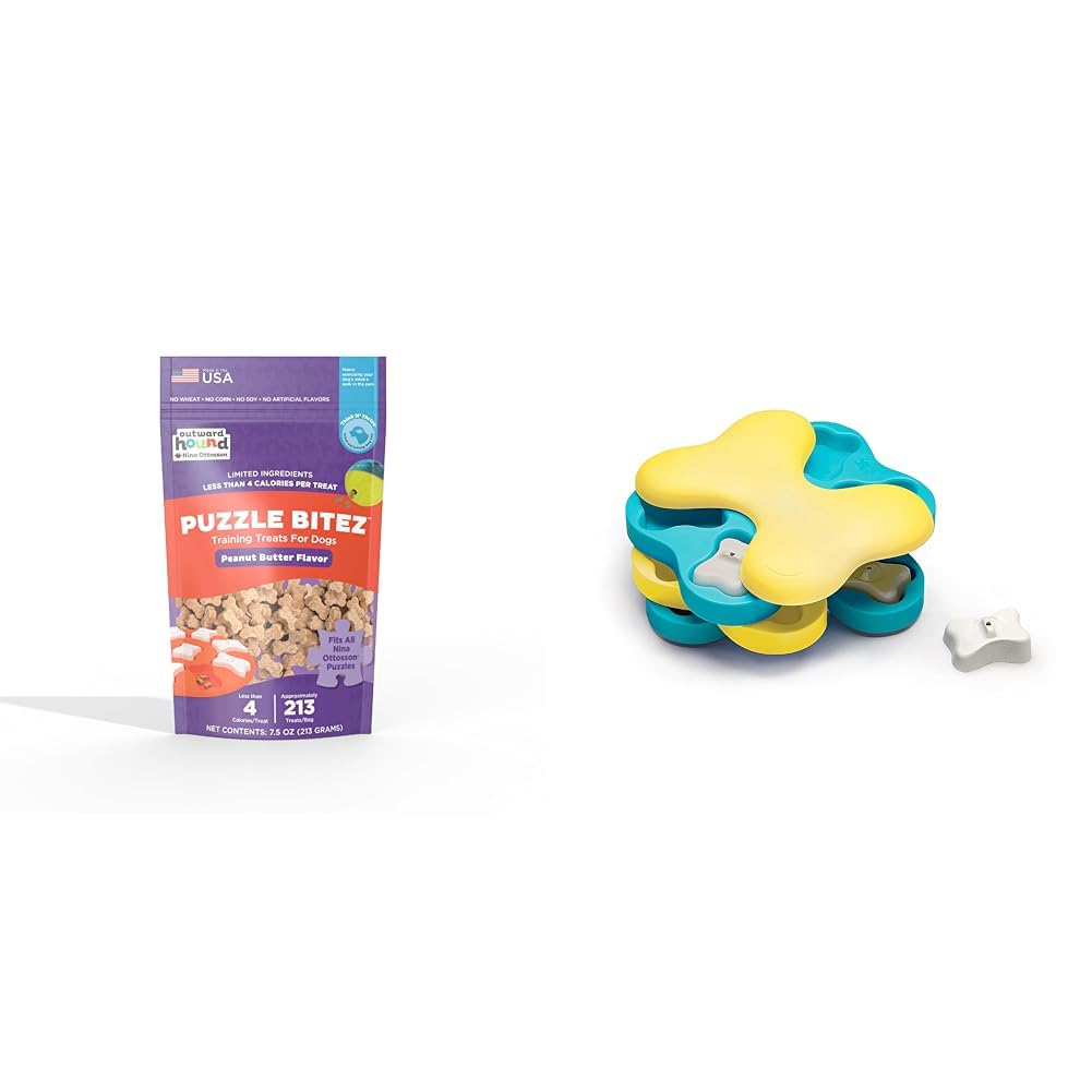 Nina Ottosson Dog Tornado Puzzle Toy & Puzzle Bitez Peanut Butter Training Treats - Level…