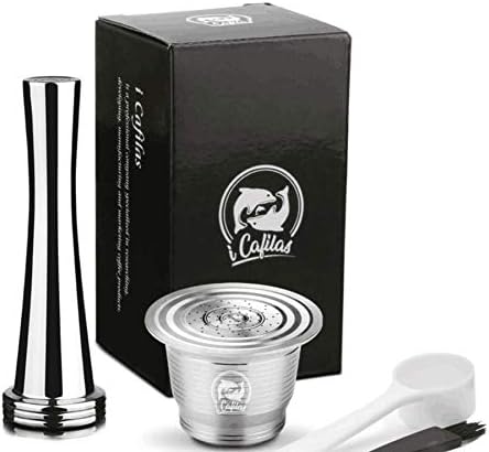 Reusable Refillable Coffee Capsule, Bresuve Stainless Steel Refillable Coffee Capsule for Nesspresso Machine with 1 Spoon and 1 Brush and 1 Tamper