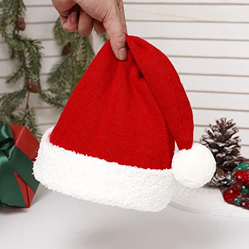 Image of LAWKUL Christmas Hat, Santa Hat, Red Fluffy Hat for Adults Teenagers Men Women New Year Festive Holiday Party Decorations Supplies