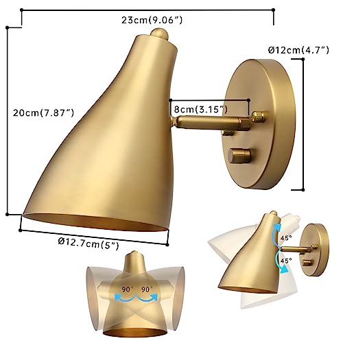 Image of Pathson Set of 2 Adjustable Wall Sconce with Dimmer Switch, Vintage Bedside Wall Vanity Lighting, Hardwired Metal Wall Light Lamp for Bathroom Bedroom Living Room Kitchen Sink Farmhouse