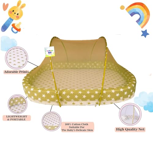 Image of Toddylon Baby Bed Bedding Set for New Born Baby | Bed Mattress | Mosquito Net | Cotton | Travel Bed | Essentials | Toddlers | Infants | Baby Boy Girl (0-12 Months) Green